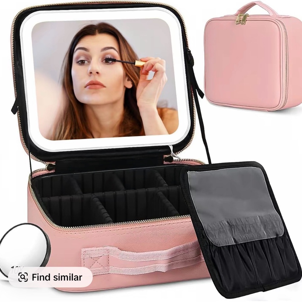 Pink Makeup Organizer with Mirror